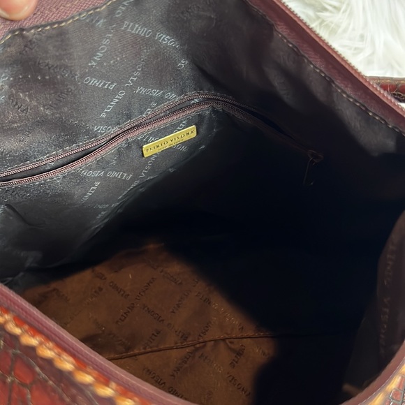 Plinio Visona Croc Leather Brown Shoulder Bag - Picture 8 of 13